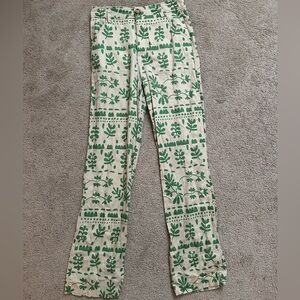 ZARA CREAM AND GREEN PRINTED LENIN PANTS!!